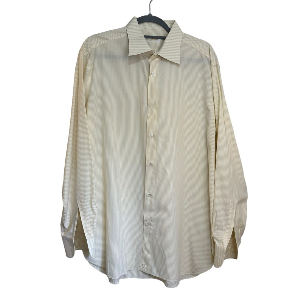 Brioni White & Yellow Button Down Dress Shirt for Cuff Links sz L